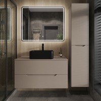 Тумба с раковиной Orange Line 100 подвесная, 2 ящика, матовый латте с раковиной B02-460MB