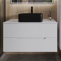 Тумба с раковиной Orange Line 100 подвесная, 2 ящика, матовая белая с раковиной B02-460MB