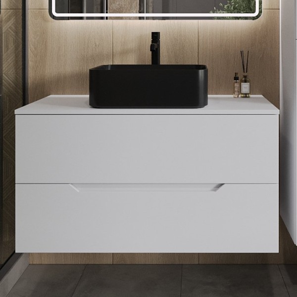 Тумба с раковиной Orange Line 100 подвесная, 2 ящика, матовая белая с раковиной B02-460MB