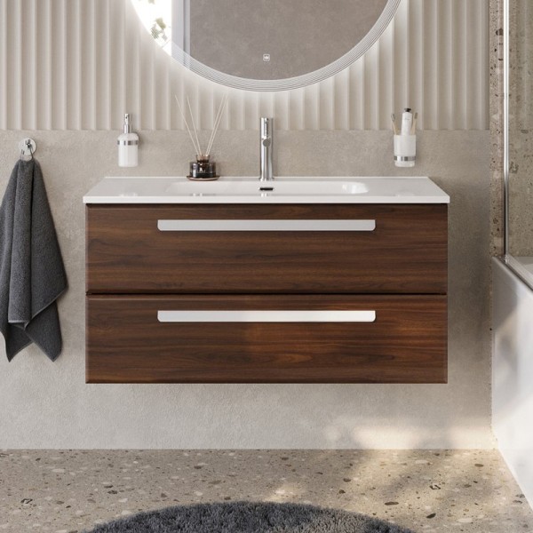 Тумба с раковиной Cezares Eco Cer-N 100 орех шоколад софт, раковина Duet 100, ручки сатин