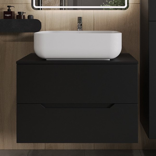 Тумба с раковиной Orange Line 80 подвесная, 2 ящика, матовая черная с раковиной B03-600W