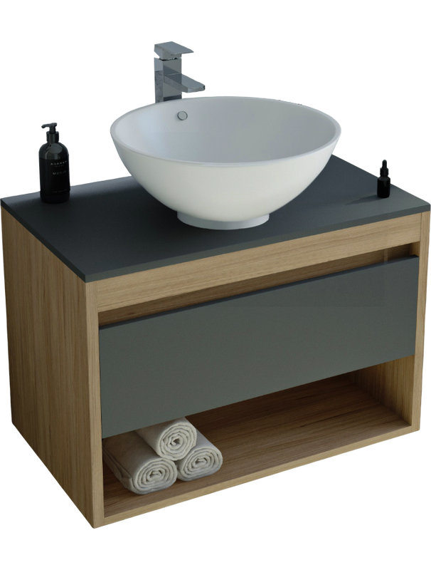 Тумба с раковиной Teymi Ritta 65 дуб эврика, матовый графит, раковина Lina kuppi D40