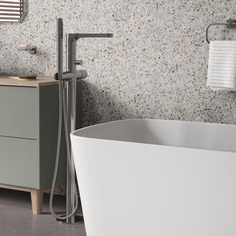 Напольный смеситель для ванны с душем Wasserkraft Tauber 6421 С ВНУТРЕННЕЙ ЧАСТЬЮ, никель