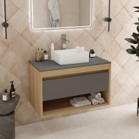 Тумба с раковиной Teymi Ritta 85 дуб эврика, матовый графит, раковина Helmi Mini 38