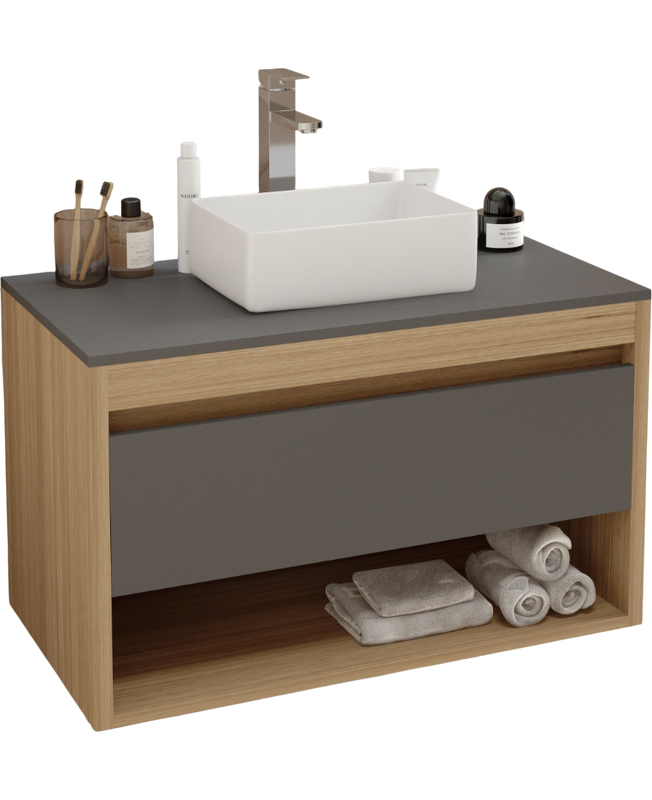 Тумба с раковиной Teymi Ritta 85 дуб эврика, матовый графит, раковина Helmi Mini 38