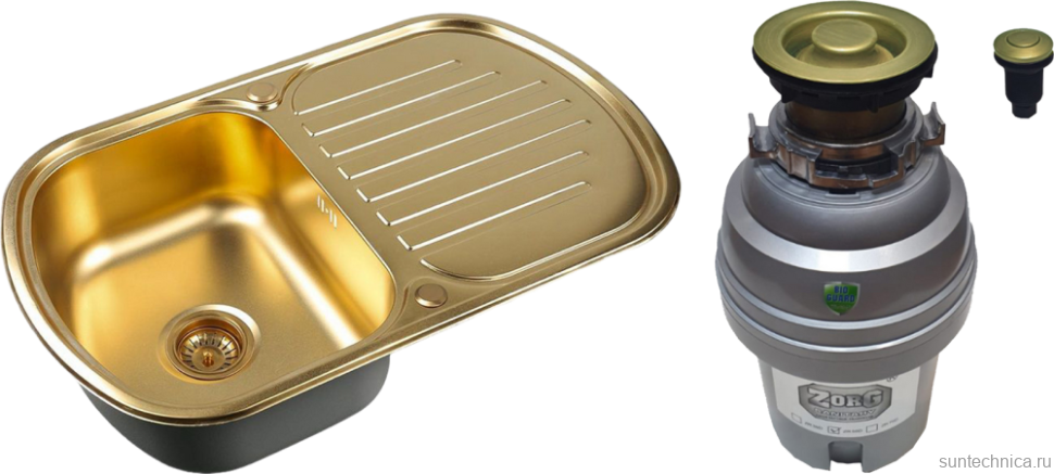 Комплект Мойка Zorg Inox PVD SZR-7749 bronze + Измельчитель ZR-75 D BRONZE