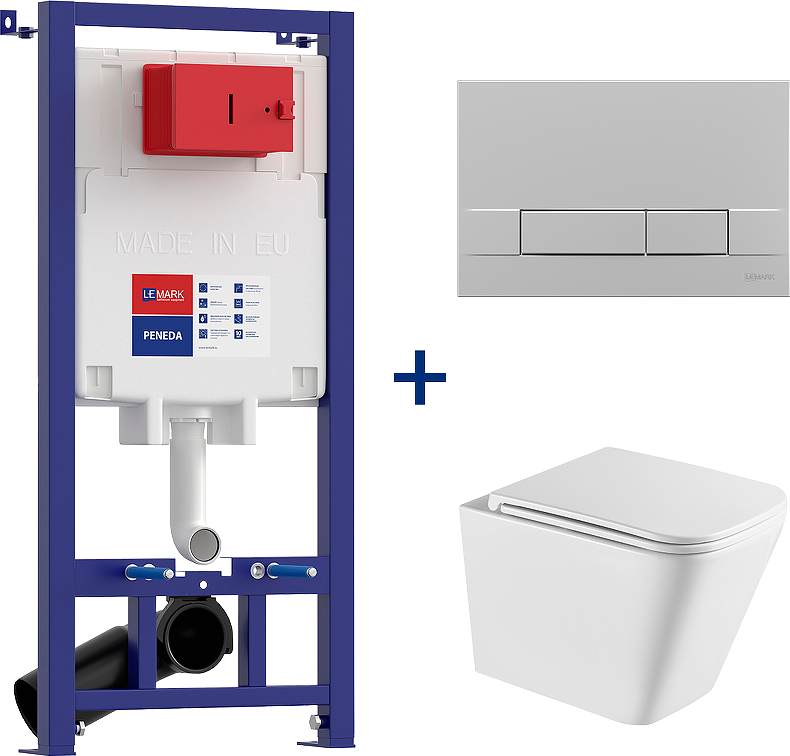 Комплект Lemark Florex 100803421 безободковый, с микролифтом, кнопка смыва матовый хром