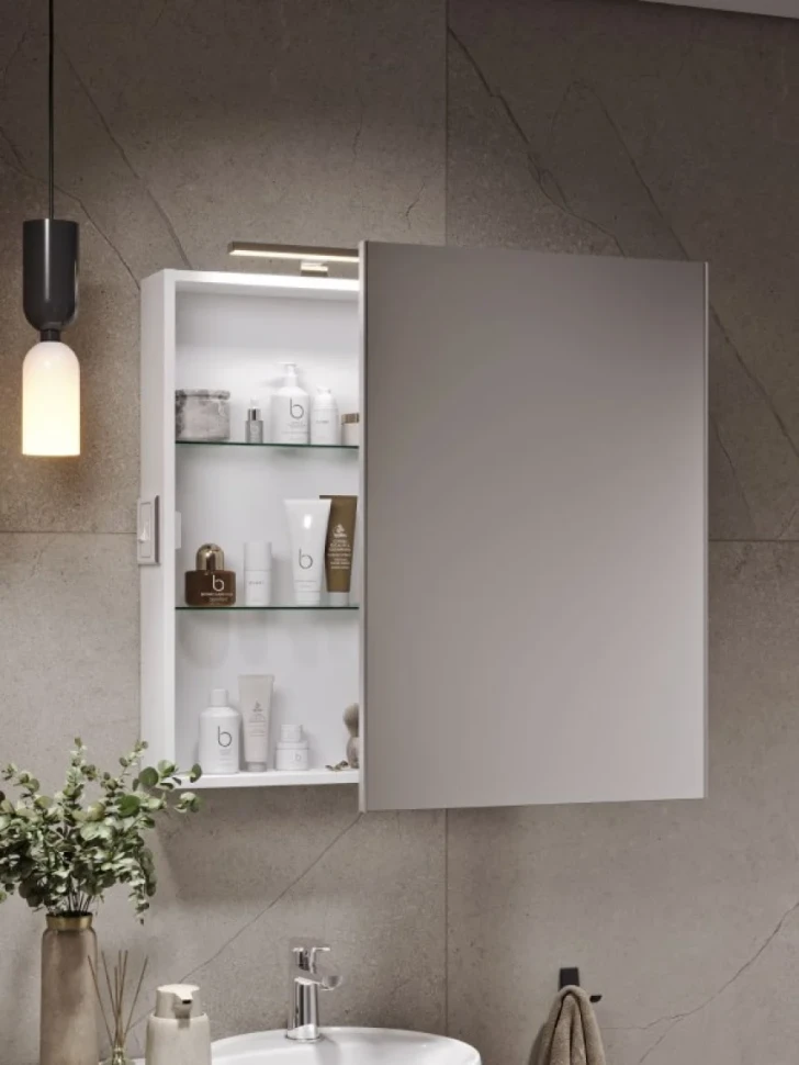 Зеркало-шкаф Alavann Cosmetic 55x80 с приближением, глянцевый белый