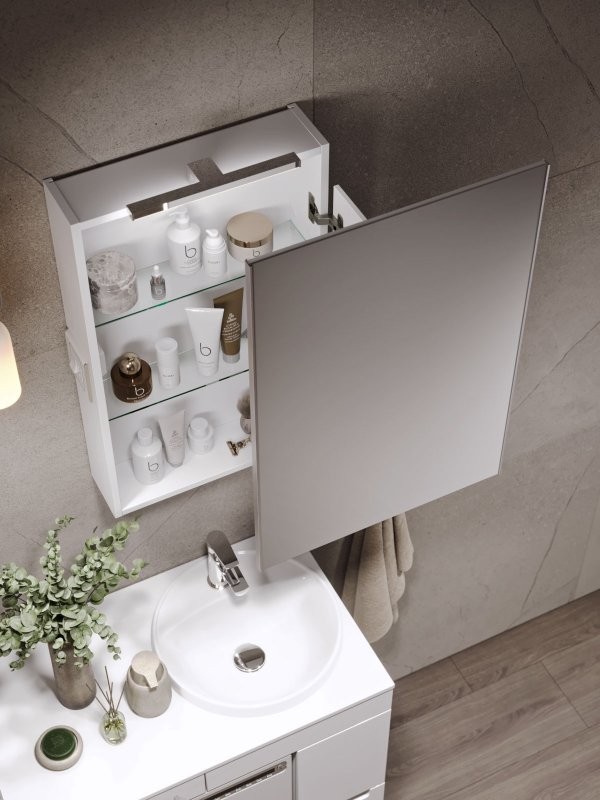 Зеркало-шкаф Alavann Cosmetic 55x80 с приближением, глянцевый белый