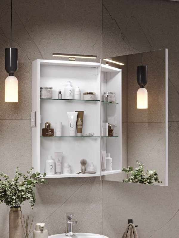 Зеркало-шкаф Alavann Cosmetic 55x80 с приближением, глянцевый белый