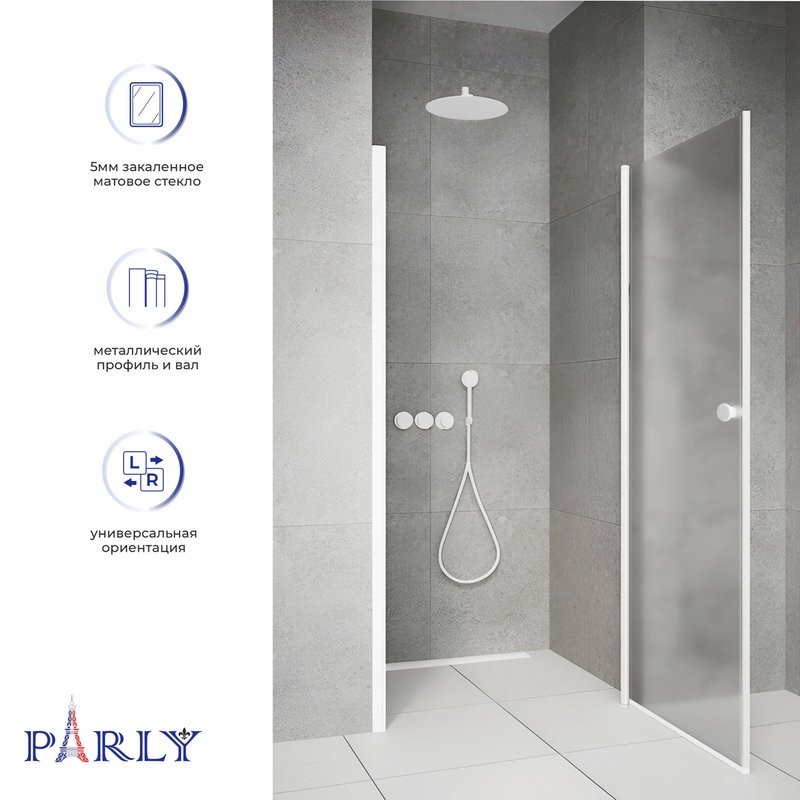 Душевая дверь в нишу Parly DE90F 90x185, профиль белый, стекло матовое