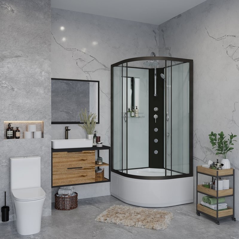Душевая кабина Niagara Classic NG-6708-14BKTG 90x90 см, без крыши, с гидромассажем и тропическим душем