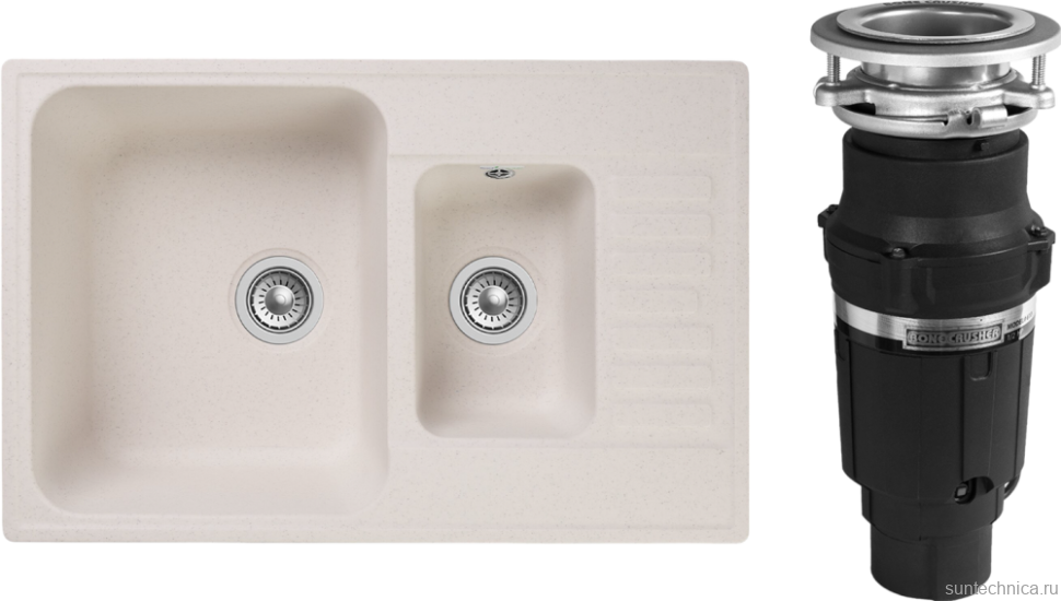 Комплект Мойка GranFest Quarz Z 21K белая + Измельчитель Bone Crusher BC 610-AS