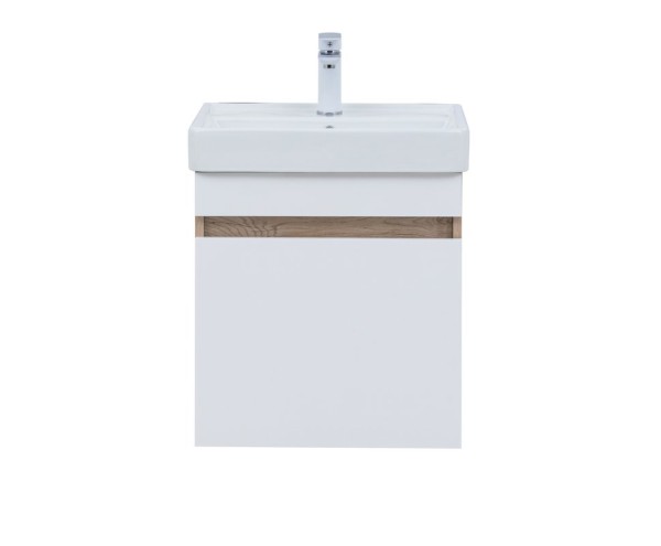 Тумба с раковиной Aquanet Оптима 50 подвесная, дуб светлый, белый сатин