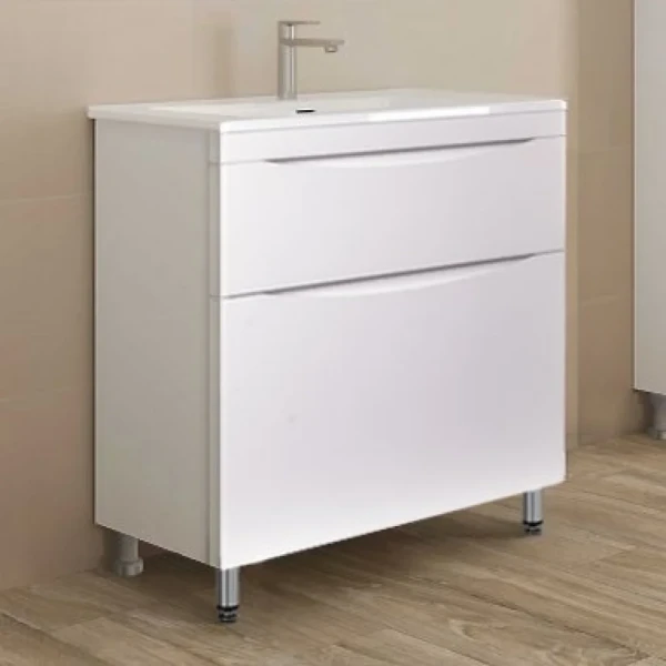 Тумба с раковиной Style Line Бергамо Мини 60 Люкс Plus напольная, антискрейтч белая