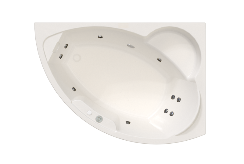Акриловая ванна Radomir Алари Релакс 170x120 см, угловая, правая, пристенная, с гидромассажем, белая, асимметричная, с каркасом, с экраном, с сиденьем, со сливом-переливом