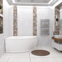 Акриловая ванна Radomir Алари Релакс 170x120 см, угловая, правая, пристенная, с гидромассажем, белая, асимметричная, с каркасом, с экраном, с сиденьем, со сливом-переливом