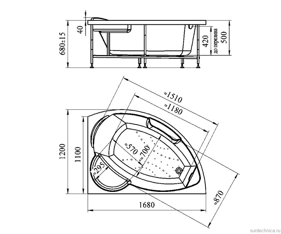 Акриловая ванна Radomir Алари Релакс 170x120 см, угловая, правая, пристенная, с гидромассажем, белая, асимметричная, с каркасом, с экраном, с сиденьем, со сливом-переливом