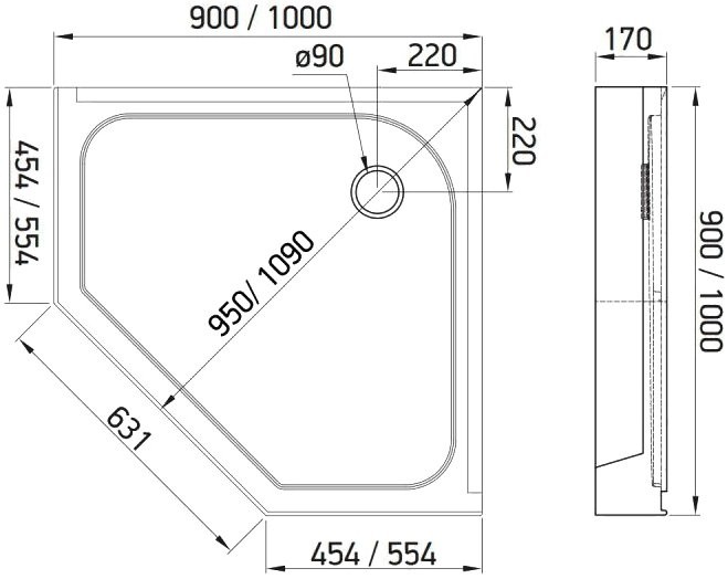 Поддон для душа Alex Baitler AB9017V-1 пятиугольный