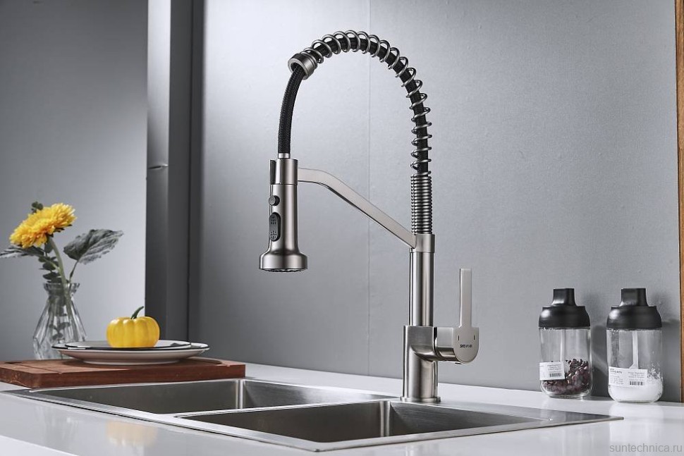 Смеситель для кухни Shevanik S963L с гибким изливом, сатин