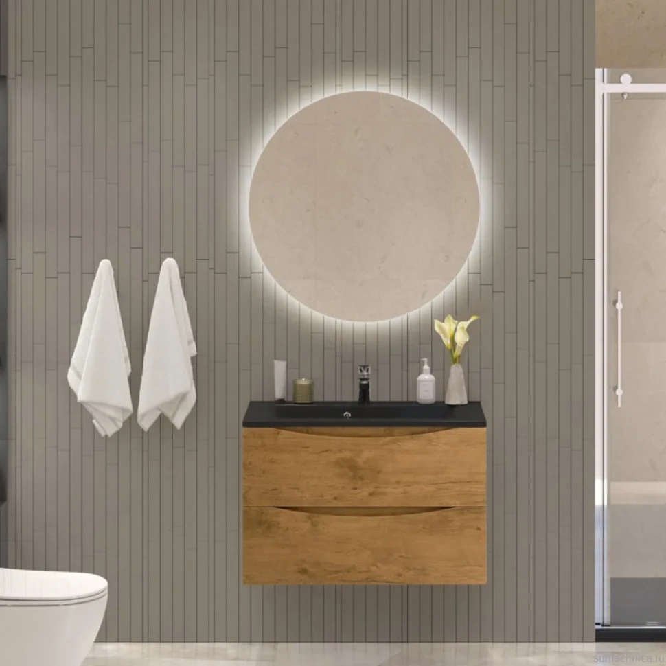 Мебель для ванной комнаты BelBagno Marino 80 подвесная, rovere nature, черная раовина