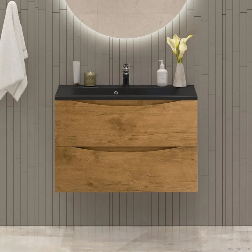 Мебель для ванной комнаты BelBagno Marino 80 подвесная, rovere nature, черная раовина