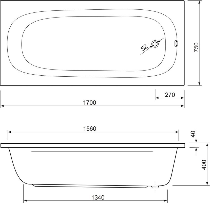 Акриловая ванна Cezares Piave 170x75 см, пристенная, белая, на ножках