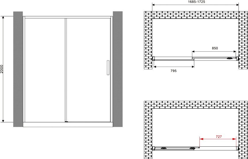 Душевая дверь в нишу Abber Komfort AG93170B 170 см, профиль черный, стекло прозрачное