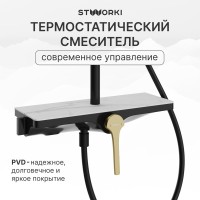 Душевая стойка STWORKI Аулум S06170BG матовый чёрный, матовое золото