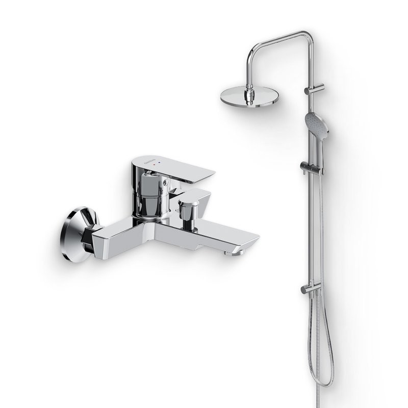 Душевой комплект Смеситель Damixa Apollo 471000001 хром + Стойка Jupiter 977000000 хром
