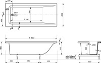 Ванна из искусственного камня Эстет Дельта 180x80 см, пристенная, на ножках