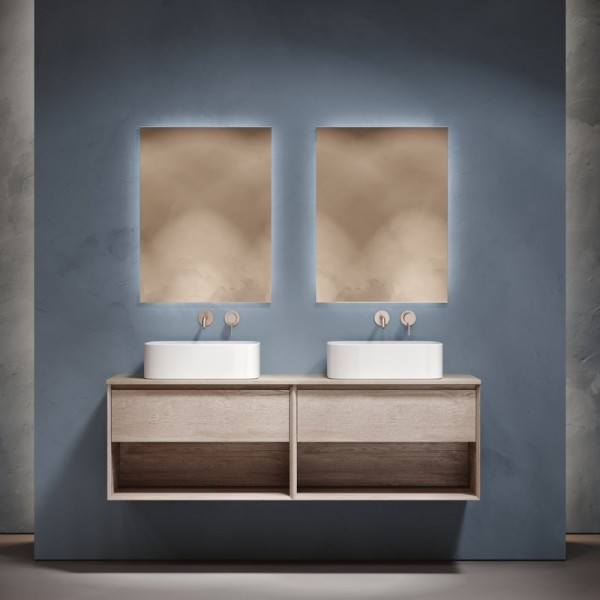 Мебель для ванной комнаты Sancos Marmi 1.0 160 дуб галифакс натуральный, столешница бежевая TT160A2, раковина CN6052