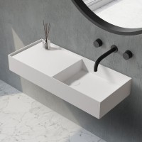 Раковина подвесная Abber Stein AS2648 80 матовая белая, прямоугольная, искусственный камень, со столешницей слева