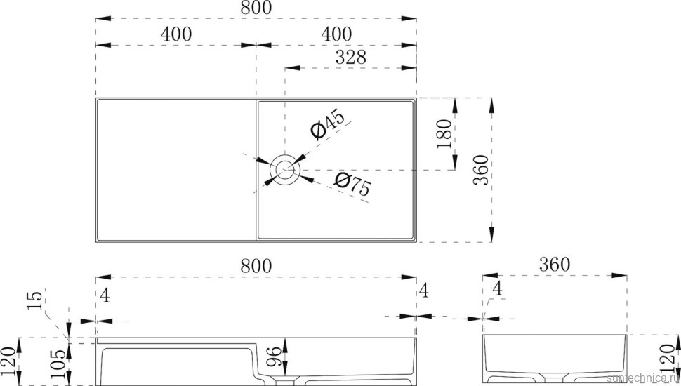 Раковина подвесная Abber Stein AS2648 80 матовая белая, прямоугольная, искусственный камень, со столешницей слева