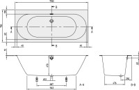 Акриловая ванна Villeroy & Boch Oberon 2.0 UBQ170OBR2DV-01 170x75 см, встраиваемая, цвет альпийский белый, на ножках, со сливом-переливом, фурнитура белая