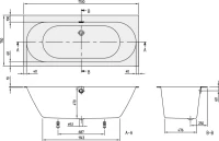 Акриловая ванна Villeroy & Boch Oberon 2.0 UBQ170OBR2DV-01 170x75 см, встраиваемая, цвет альпийский белый, на ножках, со сливом-переливом, фурнитура белая
