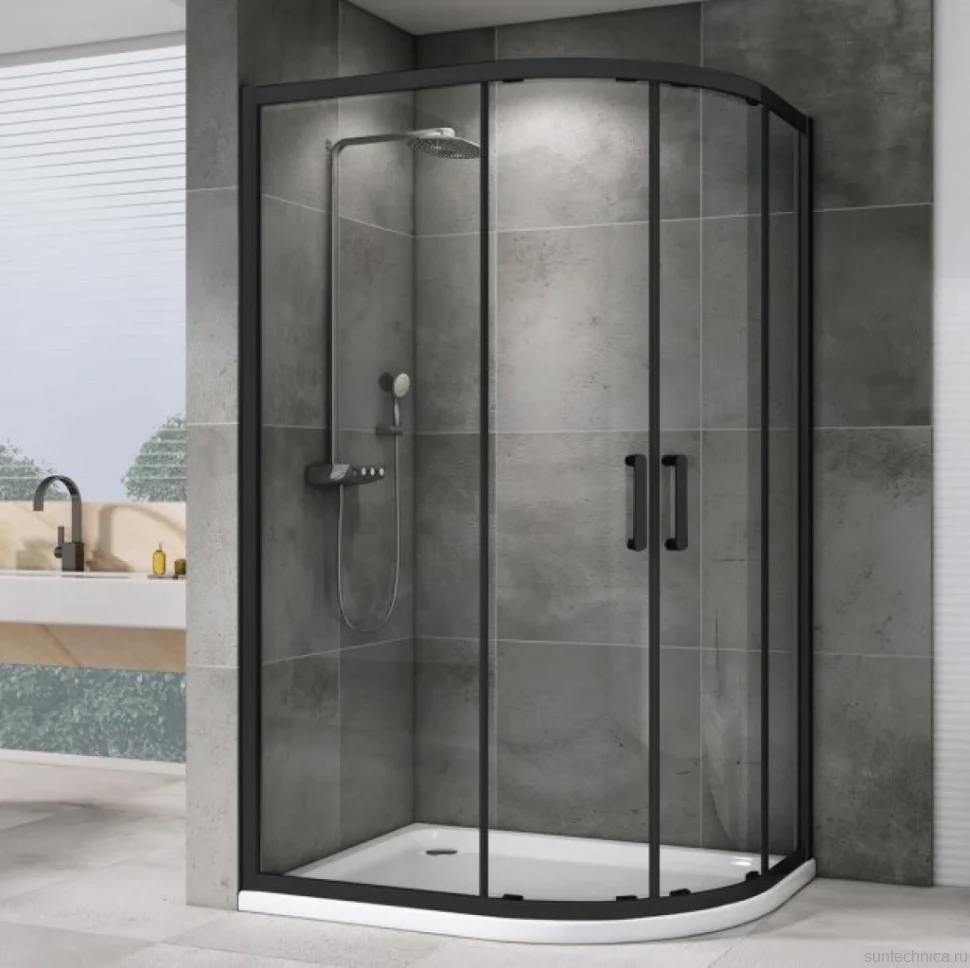 Душевой уголок Abber Schwarzer Diamant AG01190B 100x90, профиль черный, стекло прозрачное