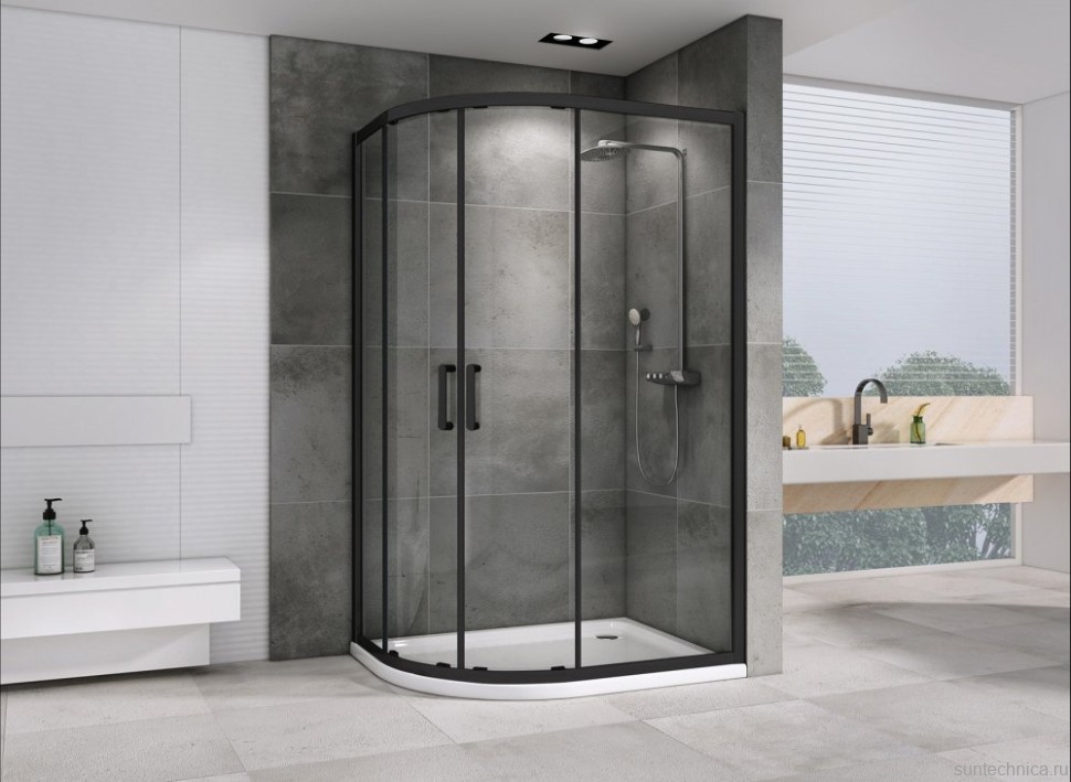 Душевой уголок Abber Schwarzer Diamant AG01190B 100x90, профиль черный, стекло прозрачное