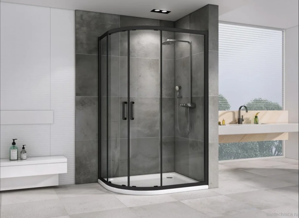 Душевой уголок Abber Schwarzer Diamant AG01190B 100x90, профиль черный, стекло прозрачное