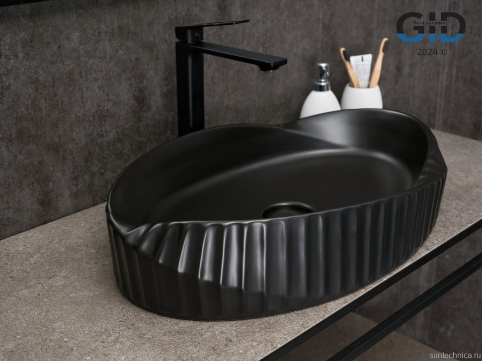Накладная раковина GID Creativo Bm888 60 матовая черная, овальная, фаянс