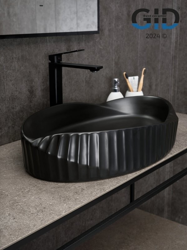 Накладная раковина GID Creativo Bm888 60 матовая черная, овальная, фаянс