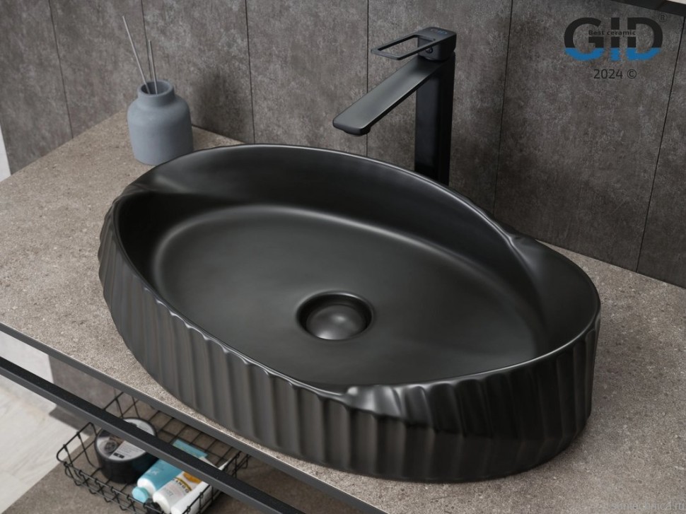 Накладная раковина GID Creativo Bm888 60 матовая черная, овальная, фаянс