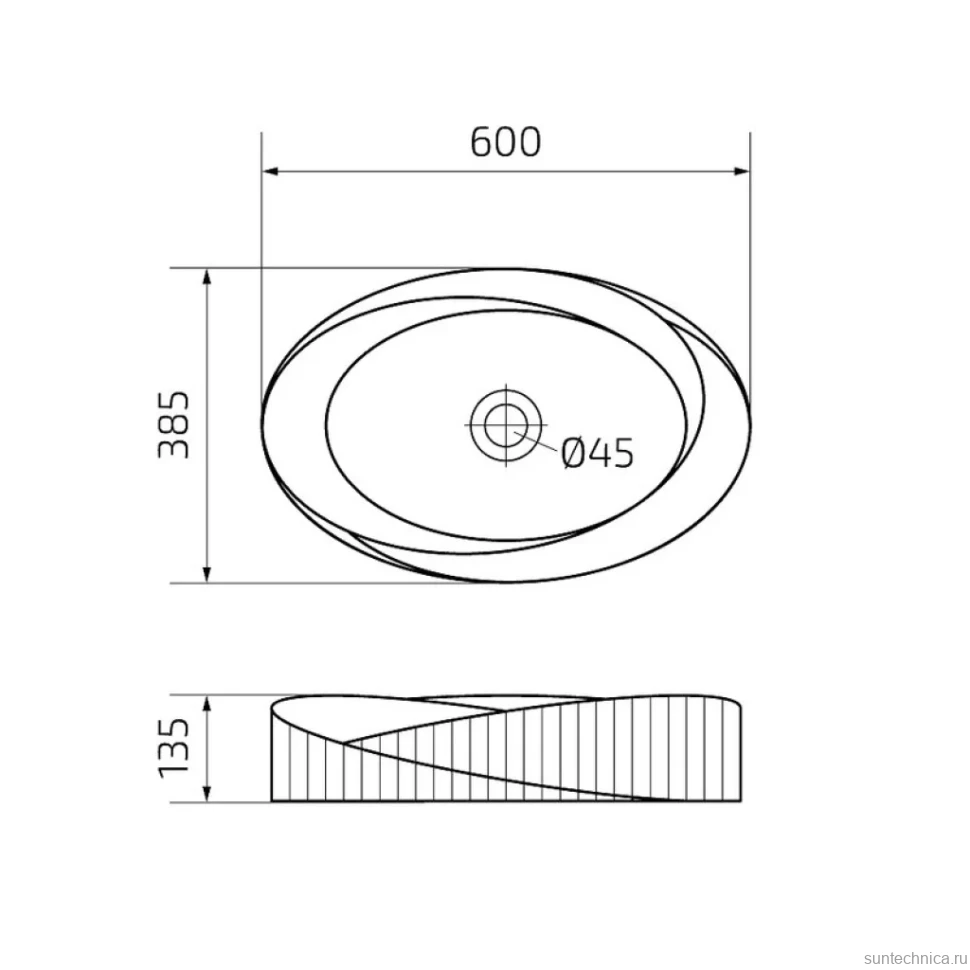 Накладная раковина GID Creativo Bm888 60 матовая черная, овальная, фаянс