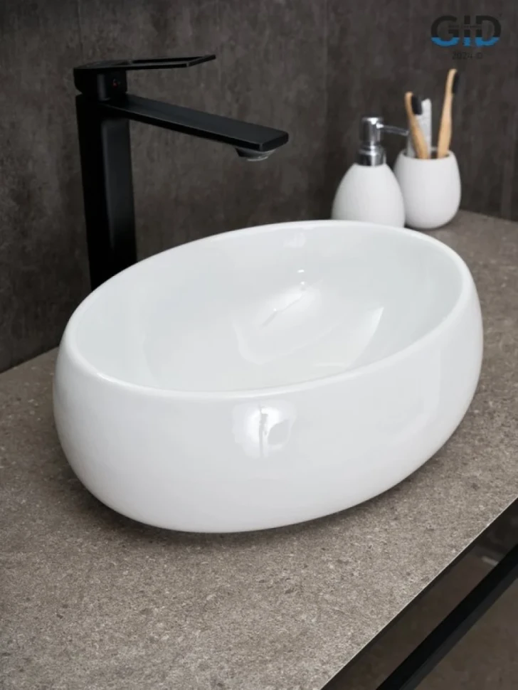 Накладная раковина GID Lago N9030ds 40 глянцевая белая, овальная, фаянс