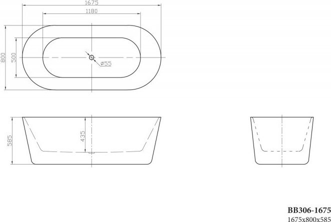Акриловая ванна BelBagno BB306-1675 170x80 см, отдельностоящая, белая, овальная, с каркасом