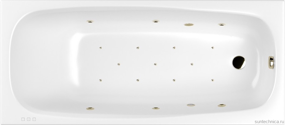 Акриловая ванна WHITECROSS Layla Slim RELAX 170x75 см, встраиваемая, с гидромассажем, белая, с каркасом, со сливом-переливом, фурнитура бронза