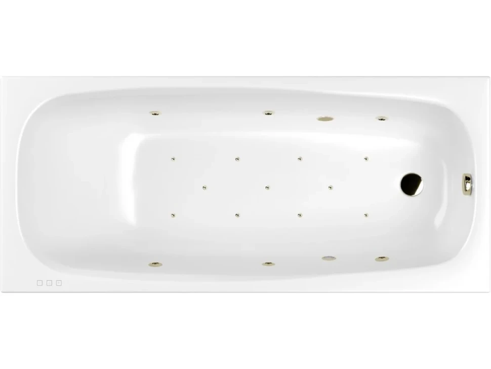 Акриловая ванна WHITECROSS Layla Slim RELAX 170x75 см, встраиваемая, с гидромассажем, белая, с каркасом, со сливом-переливом, фурнитура бронза