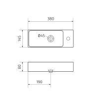 Раковина маленькая в туалет GID Suspendido Bm9271L 38 матовая черная, прямоугольная, фаянс