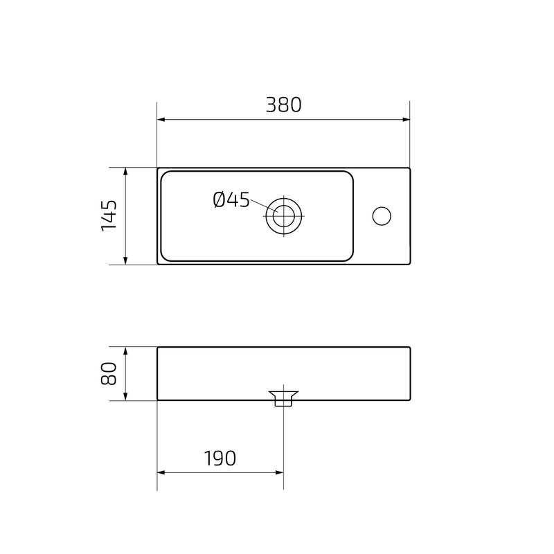 Раковина маленькая в туалет GID Suspendido Bm9271L 38 матовая черная, прямоугольная, фаянс