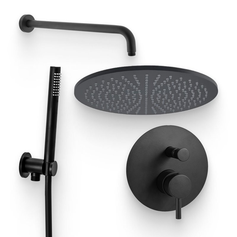 Душевой комплект Смеситель Paffoni Light LIG015NO С ВНУТРЕННЕЙ ЧАСТЬЮ + Гарнитур Master ZDUP094NO + Душ ZSOF074NO черный матовый + Кронштейн Lusso ZSOF034NO черный матовый